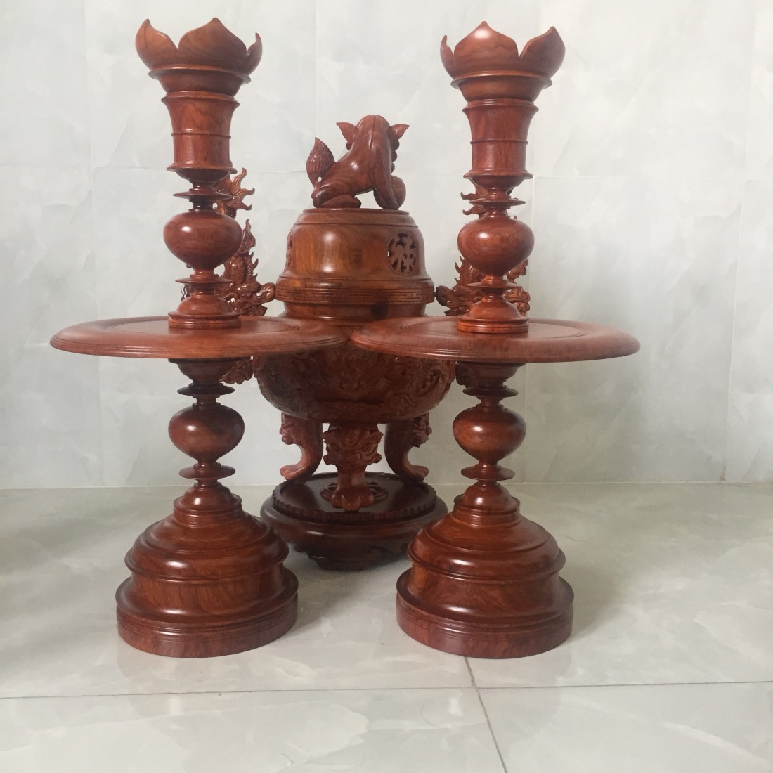 Cặp chân đèn nến thờ gỗ hương 50cm