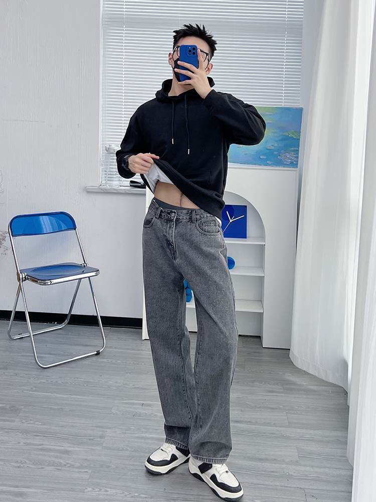Quần jean nam màu xám baggy ống suống đứng rộng, Quần bò Nam Form xuông hottrend 2023