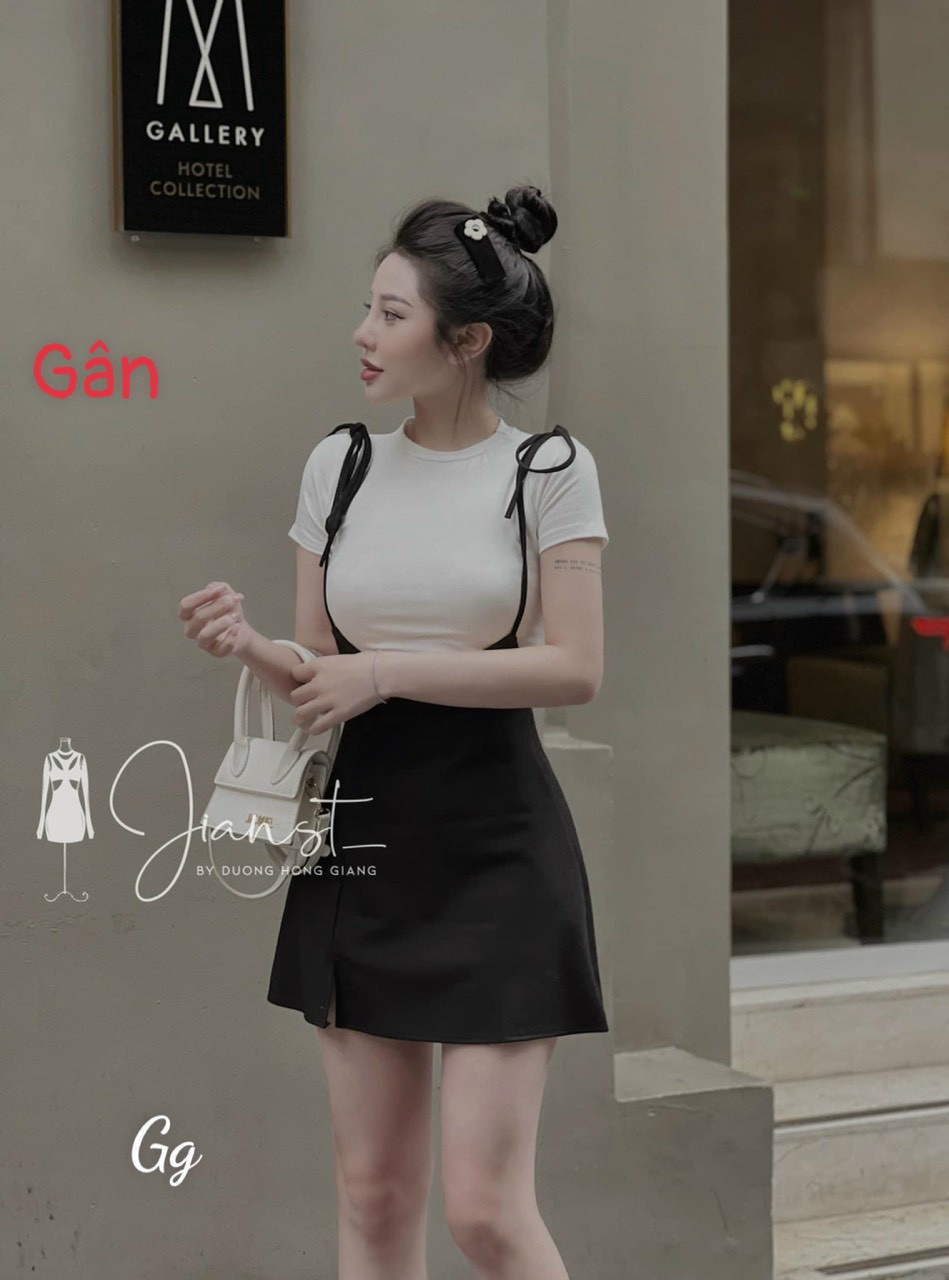 set đầm yếm cột vai xòe xinh chất thun gân mềm mịn