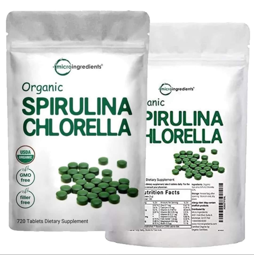 (HÀNG CHUẨN)Viên tảo spirulina và chlorella hữu cơ Micro Ingredients 720v