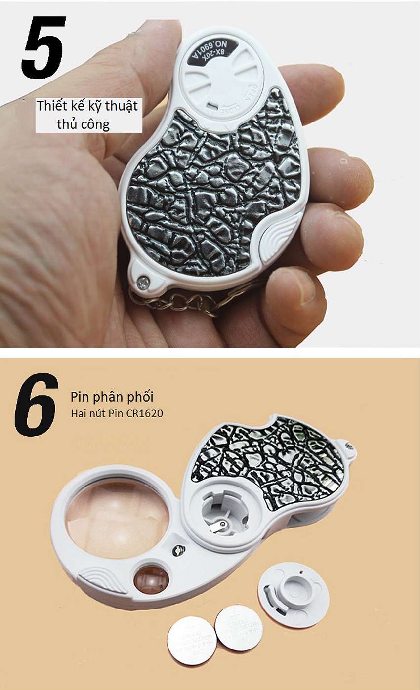 Kính lúp móc khóa 8x-20x có đèn led