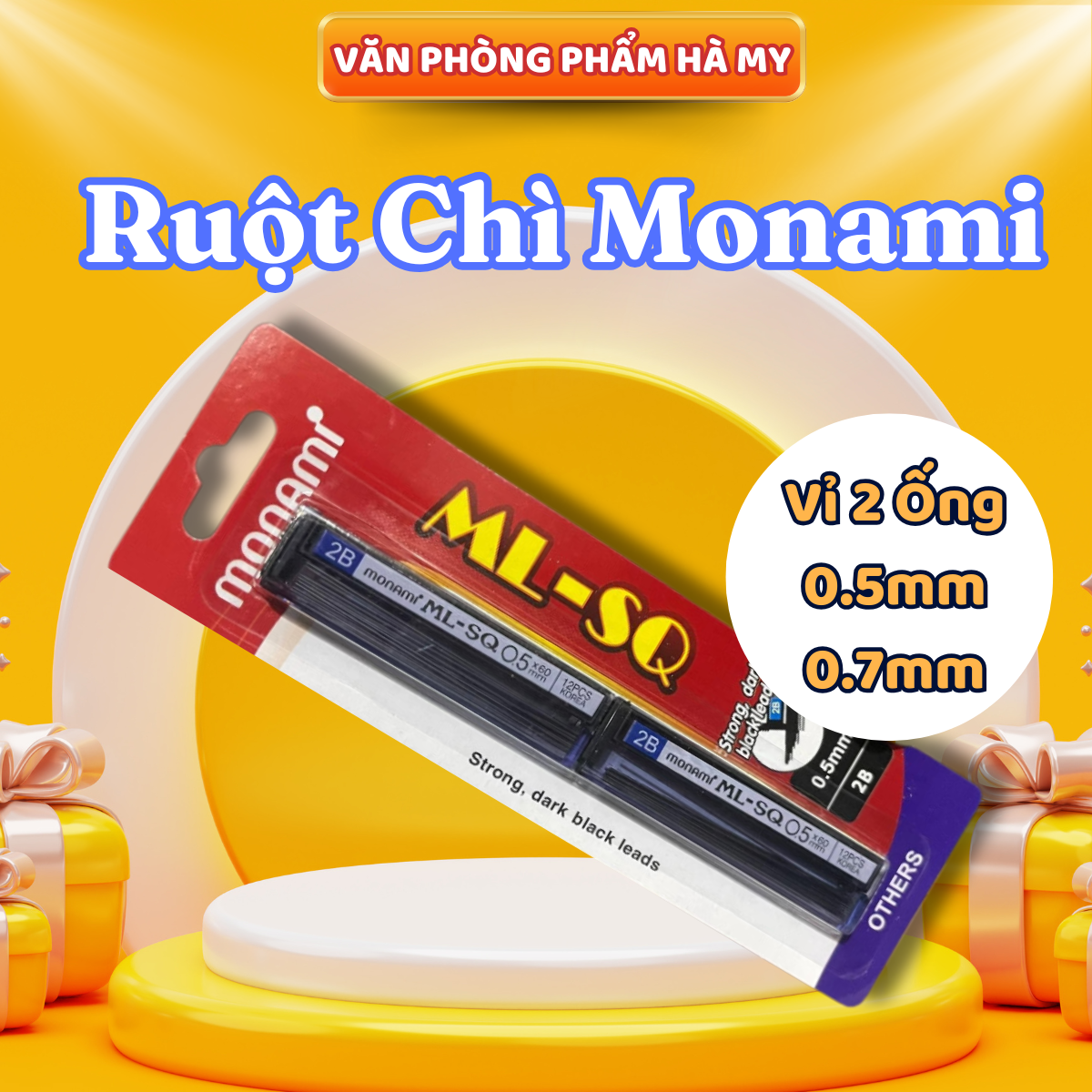 Vỉ 2 Ống Ruột Bút Chì Bấm Monami 0.5mm, 0.7mm 2B Viết nét đậm, nhẹ mượt và êm