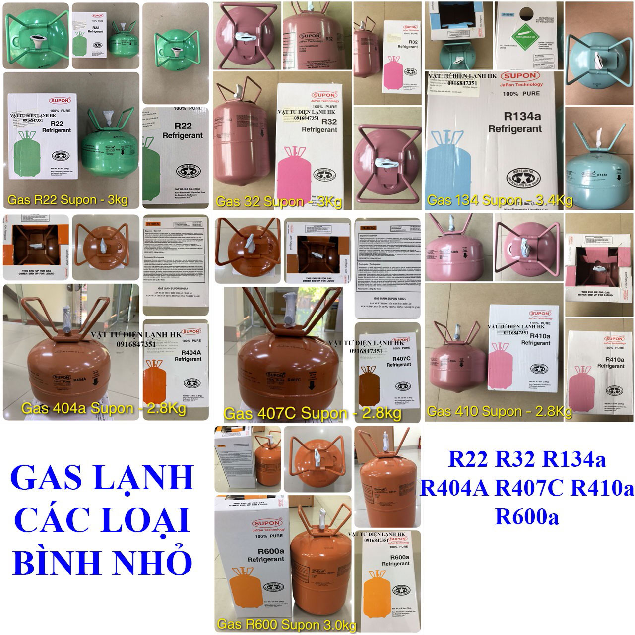 Môi chất lạnh gas các loại bình nhỏ (chọn đúng loại khi đặt hàng) R22 R32 R134 R404 R407 R410 R600 - Ga 22 32 134 404 407 410 600