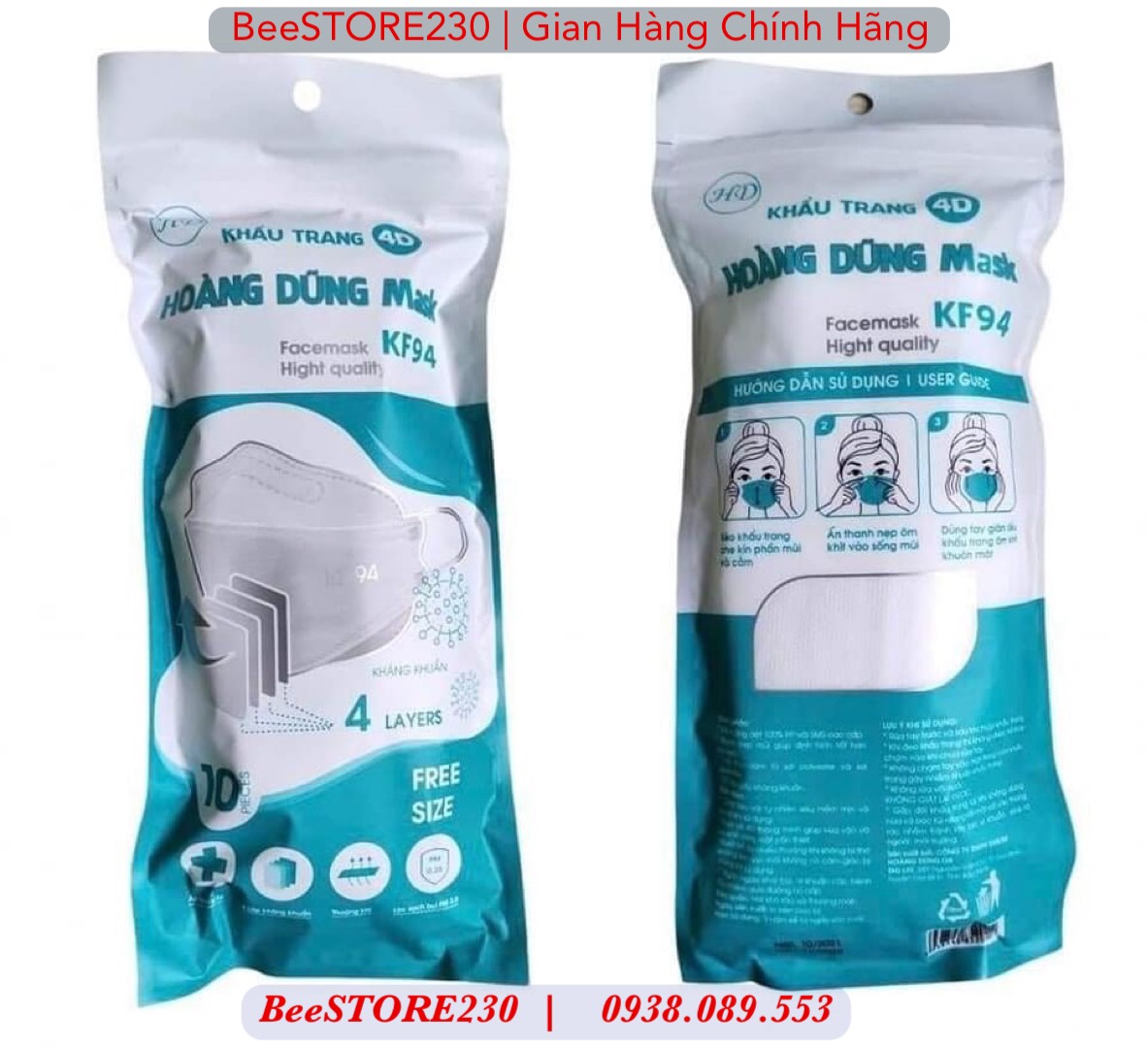 HOÀN TIỀN 15% - [300CÁI]Khẩu Trang KF94 HIỆU HOÀNG DŨNG TRẮNG BAO BÌ MỚI SỐ LƯỢNG 1 THÙNG 300CÁI