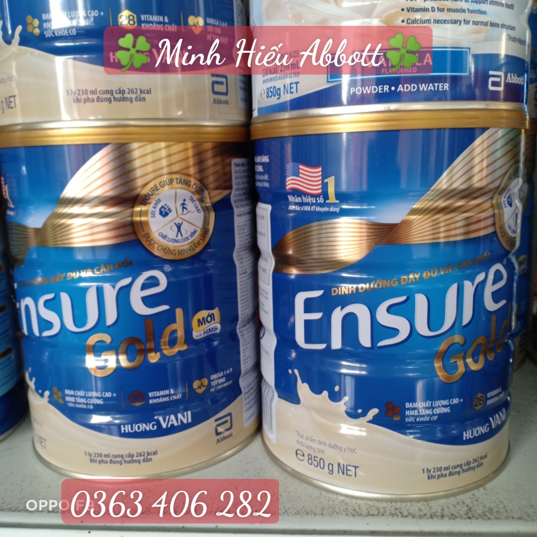 Combo 2 lon Sữa bột Ensure Gold lon 850g hương vani, ít ngọt