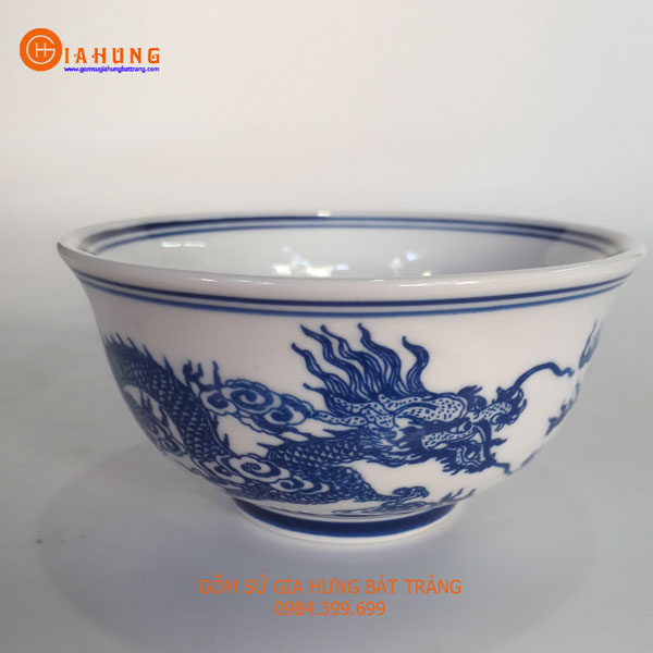 Bộ bát đĩa thờ đầy đủ men lam rồng phượng