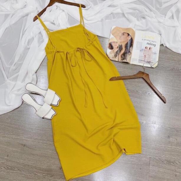 HT21D1 - Đầm maxi hở lưng cột dây nơ - Đầm cami 2 dây chất đũi lụa Có Đủ Size