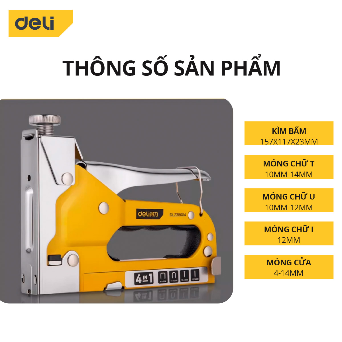 Súng bắn ghim Kìm bắn đinh ghim DELI TOOLS cầm tay mẫu mới có tăng lực, đa năng, tiện dụng