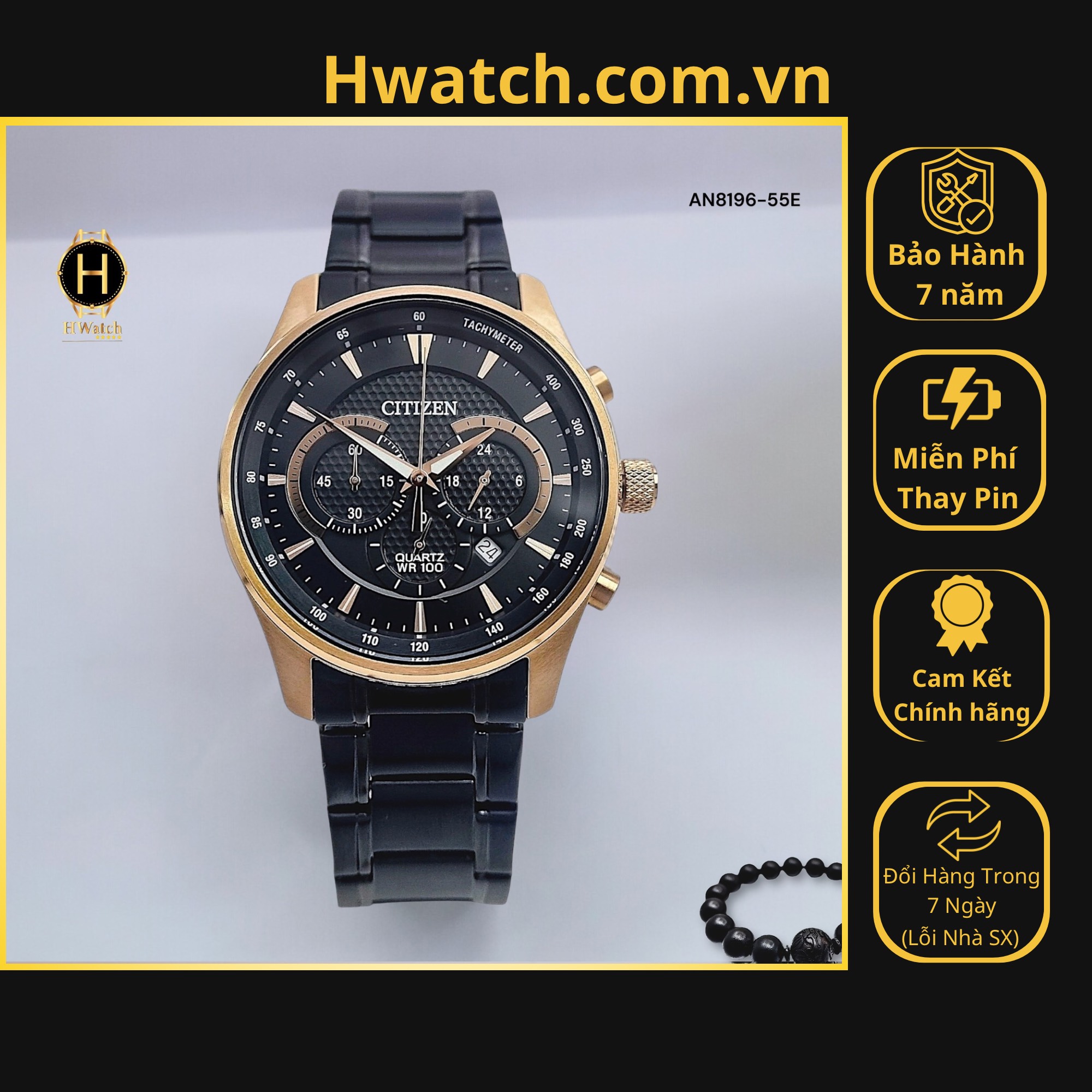 Đồng hồ nam citizen an8196-55e máy chronograp dây sắt đen rose