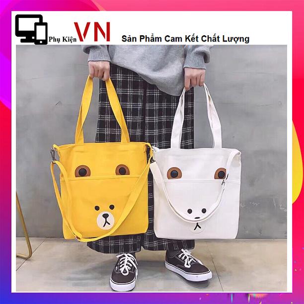 ⚡⚡⚡ Túi Đeo Chéo Vải Bố 2 Kiểu Dáng Thời Trang - Túi Sách Tay Hình Gấu Sành Điệu (36x30) ⚡⚡⚡