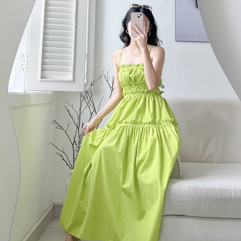 [FLORUS] - Đầm Dài Sofia Hai Dây Hở Lưng Màu Xanh Lá