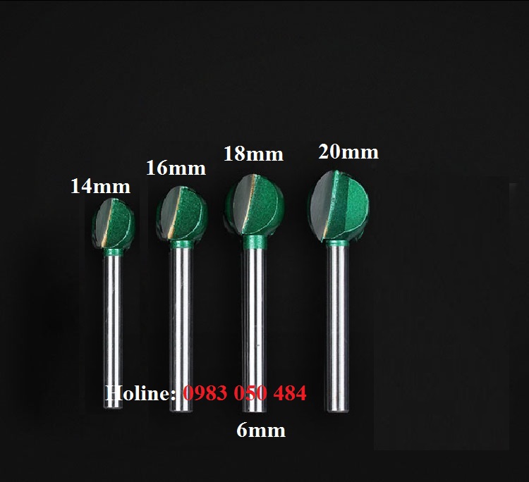 Bộ 4 Mũi phá gốc cây làm bonsai gỗ lũa quả đào xanh loại to phá siêu nhanh trục 6mm đầu phá 14,16,18,20mm