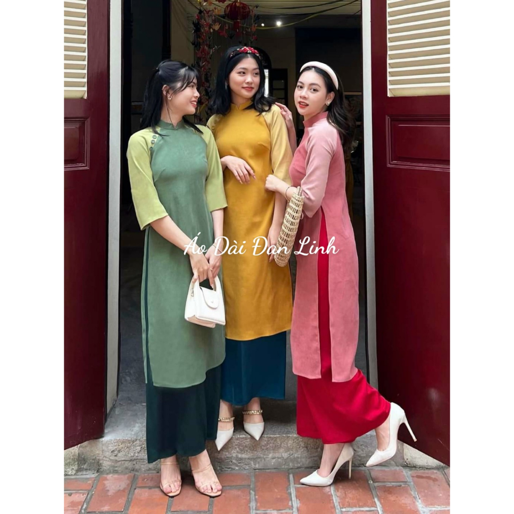 Áo dài dáng xưa, áo dài cách tân suông phối tay trẻ trung - Áo Dài Đan Linh