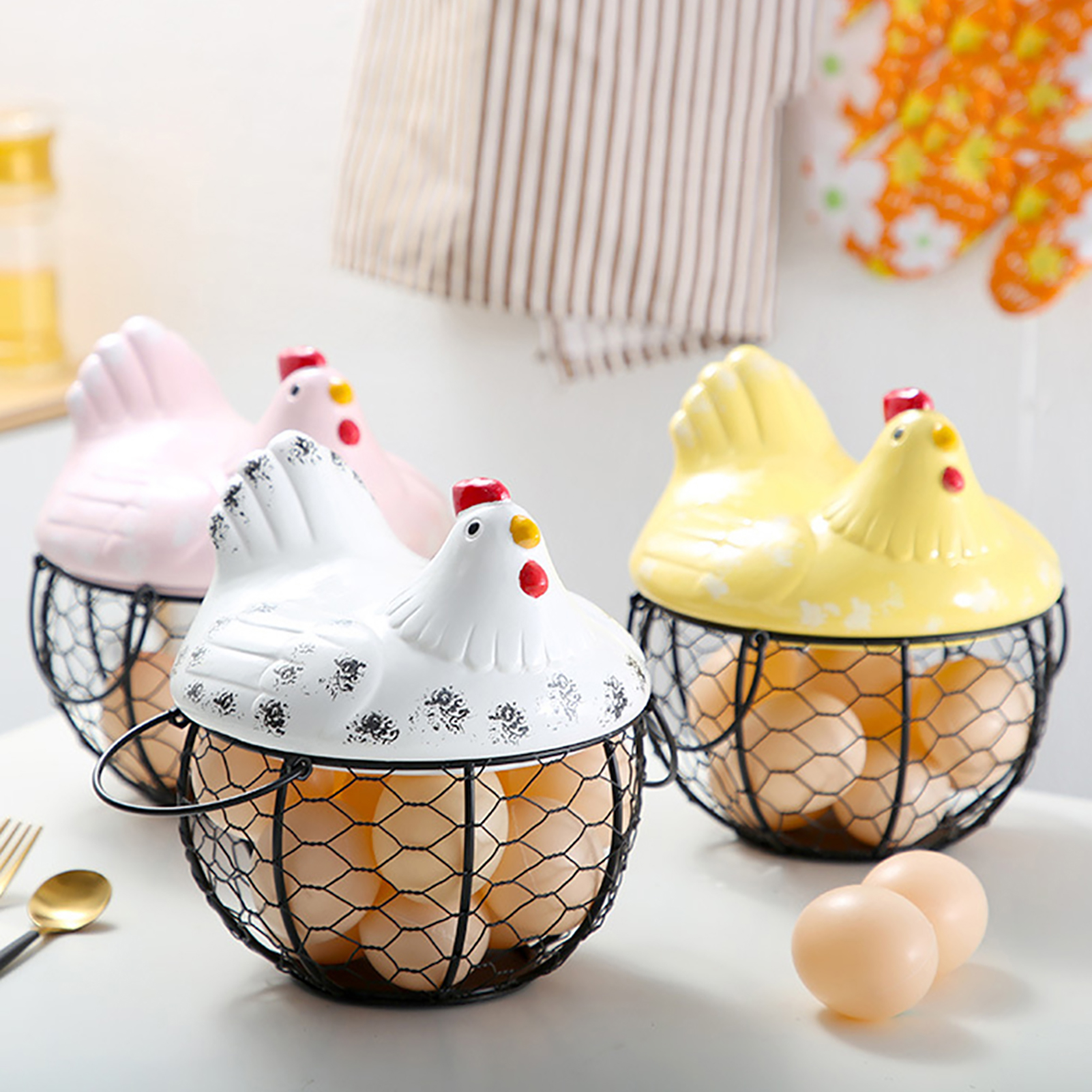 BlueH Egg Storage Basket Chicken Shape Decoration Iron Anti-slip Egg Storage Container for Kitchen