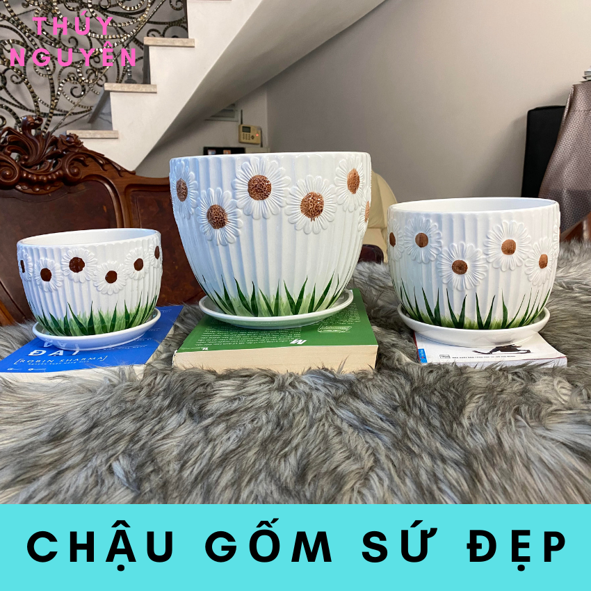 Chậu trồng cây để bàn bằng gốm sứ