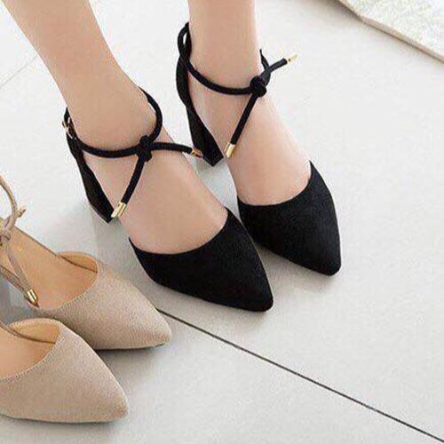Giày nữ cao gót vuông 7p thắt nơ chuông BM02