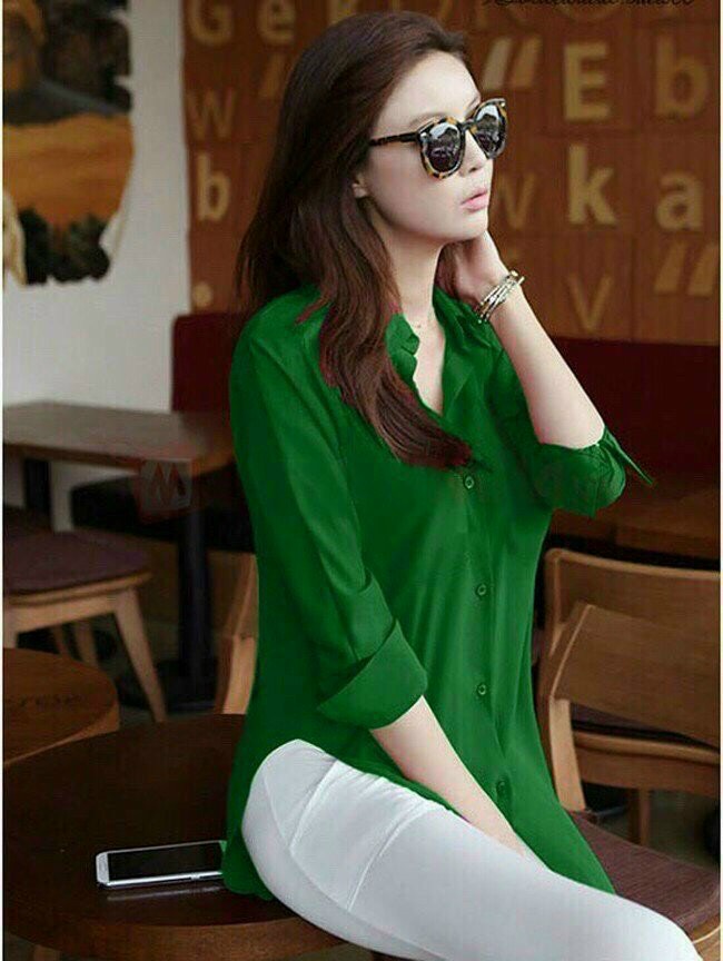 Áo sơ mi form dài xẻ tà 9 màu fullsize
