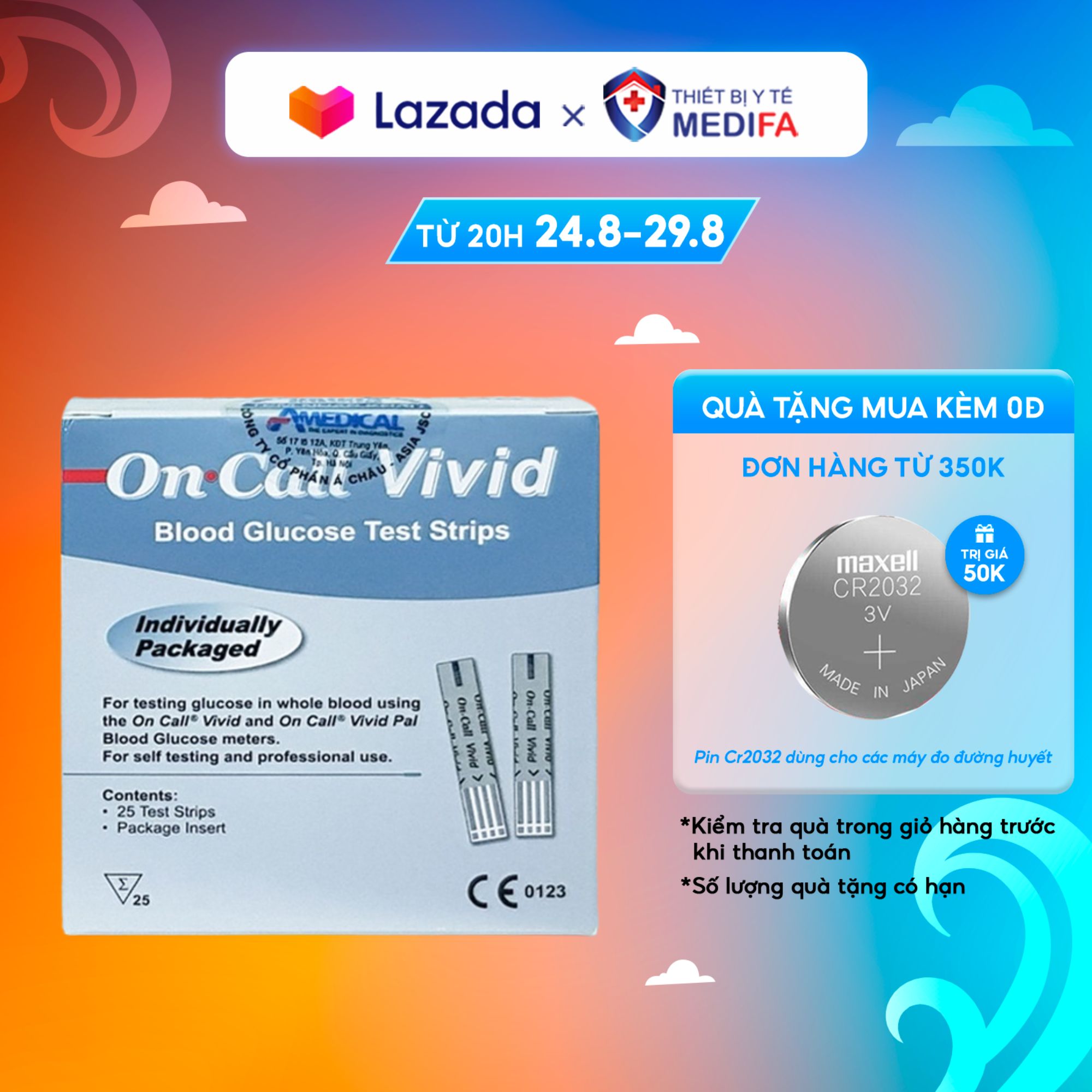 Hộp 25 Que Thử Đường Huyết On Call Vivid - Que Rời Trong Túi Thiếc, Hàng Chính Hãng ACON, Có Tem Niêm Phong