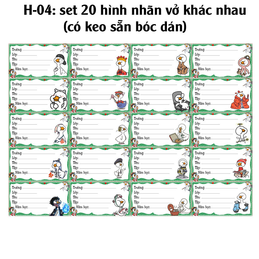 Nhãn vở Meme hình con vịt - Nhãn dán Meme hình con vịt( set 20 nhãn vở)