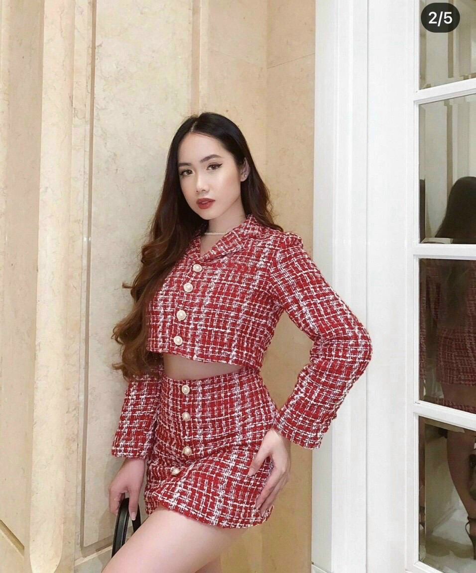Váy dạ đỏ Tweet cao cấp phối viền cách điệu Ara V06 | Shopee Việt Nam