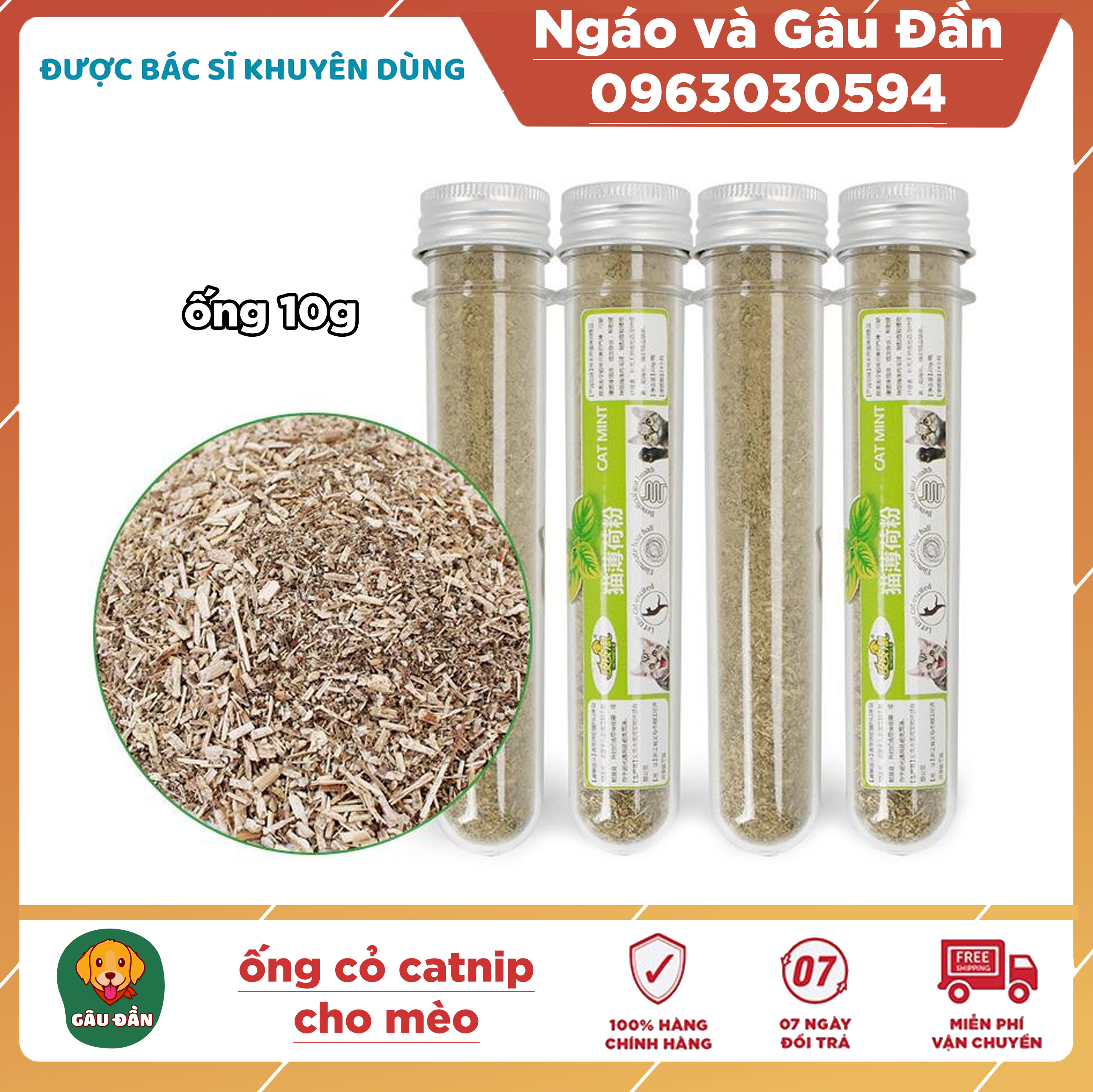 Ống cỏ bạc hà mèo, Catnip cho mèo Ngáo Và Gâu Đần thư giãn cho mèo 10gr