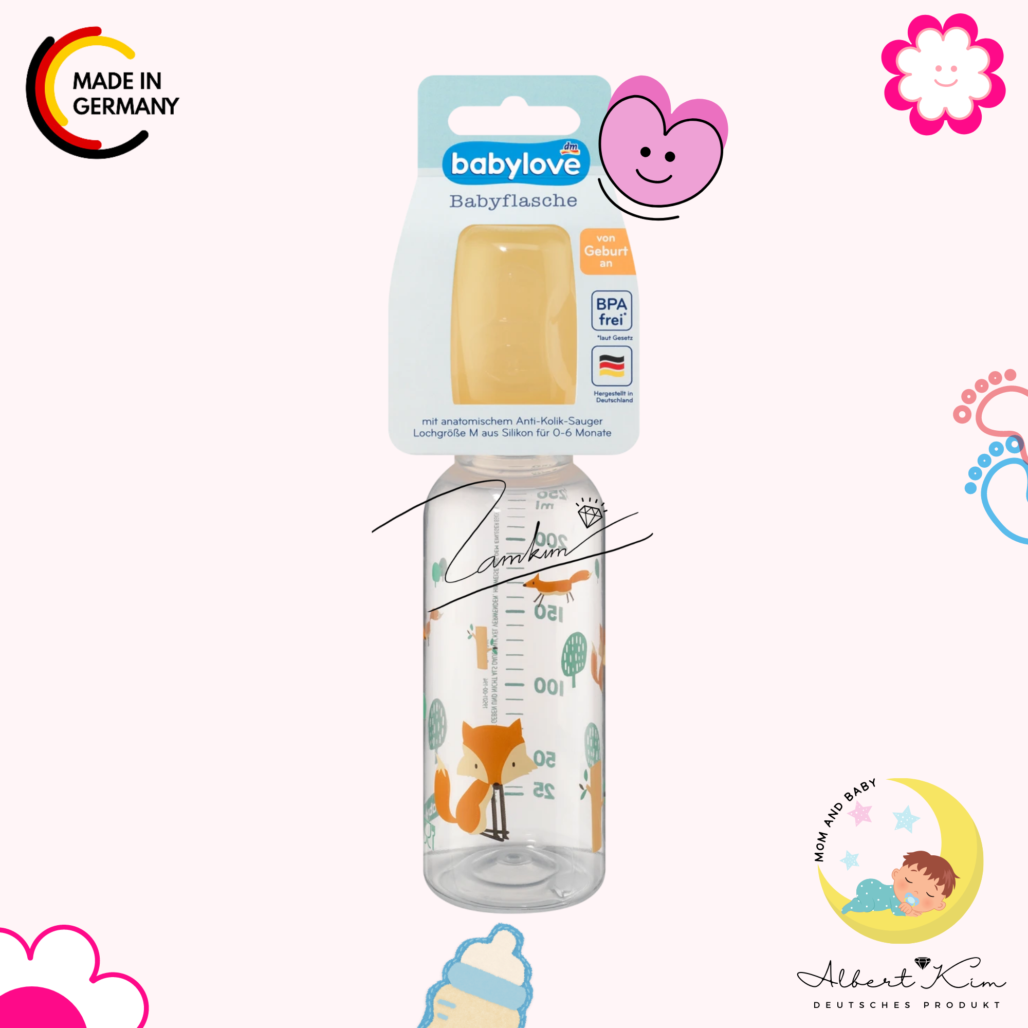 [ Hàng Đức ] Bình Sữa Cổ Hẹp PP Kháng Khuẩn BABYLOVE - 250ML