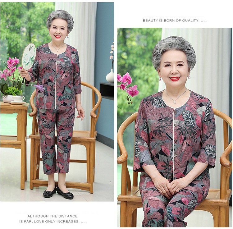 Bộ mặc nhà dài tay cho người già, bộ đồ bà chất lụa cực mát