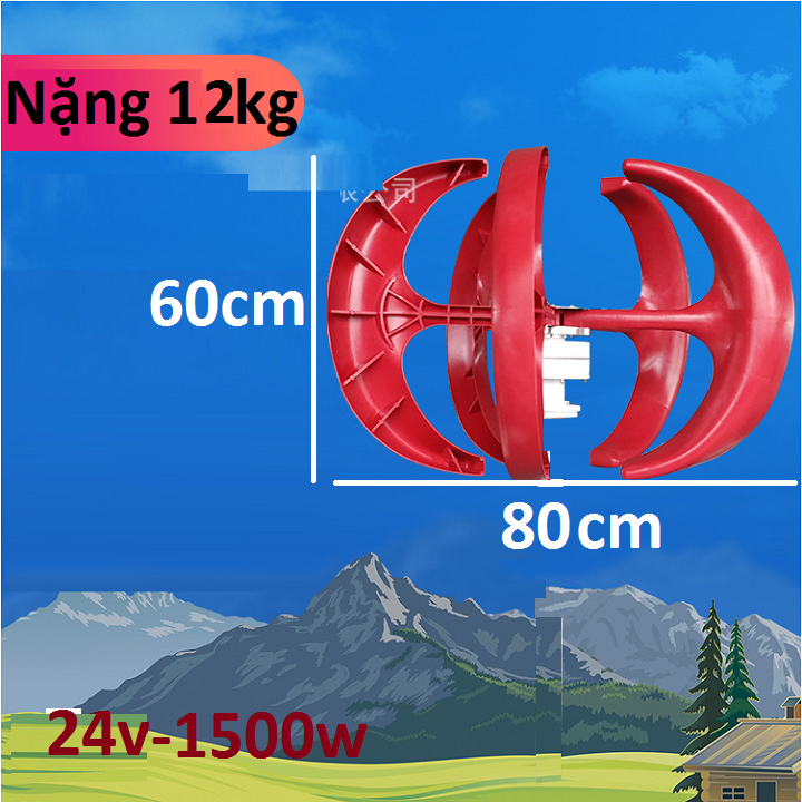 [HCM][Trả góp 0%] Máy phát điện gió 300w đến 1800w 12VDC đến 48VDC 5 cánh + Sạc
