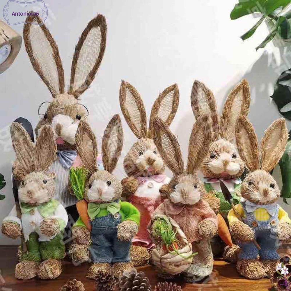 ANTONIORA6 Easter Theme Wedding Ornament Window Props Gift Easter Party Bunny Decorations Standing Rabbits Rabbit Decoration 35cm Straw Rabbit