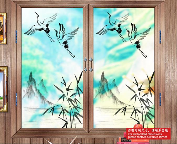 [HCM]Decal Dán Kính Cao Cấp - Trúc nghiêng và đàn Cò( 60 X116 )-DK1052
