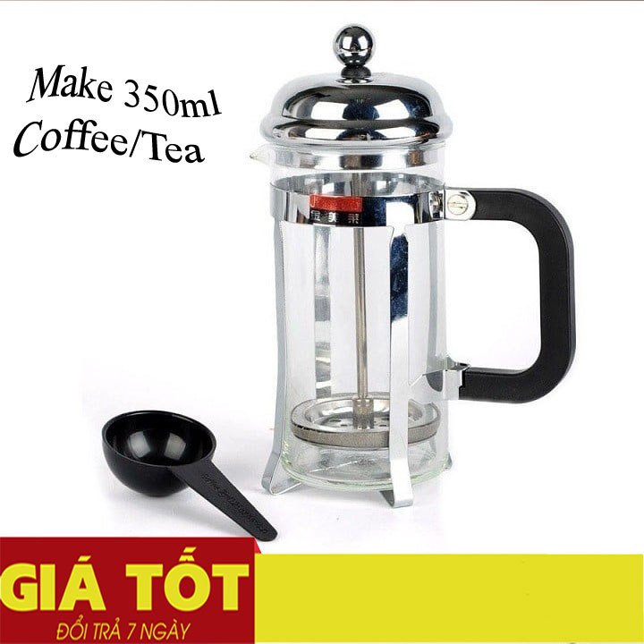 Bình pha cà phê, Bộ bình lọc pha trà, Bình Pha Cafe Kiểu Pháp 350ml (Bạc) - Bình pha cà phê french press