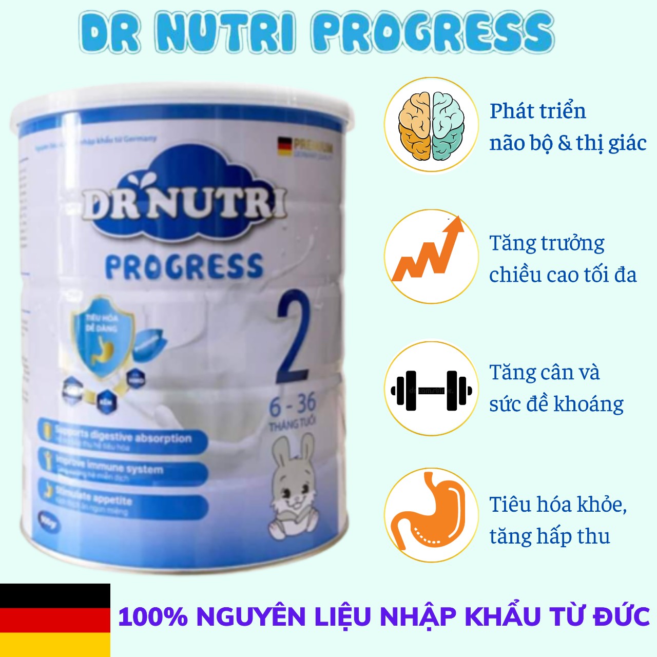 Sữa Dr.Nutri Progress (Sữa số 2) 900gr, dành cho bé 6 - 36 tháng tuổi, hỗ trợ tăng cân và phát triển trí não, HSD 24 tháng, Date mới - Kuchen Mart