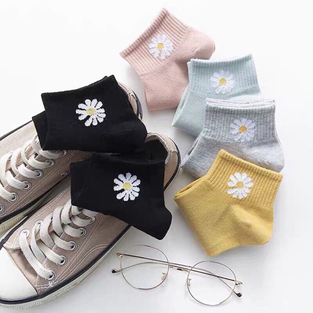 Túi 10 đôi tất nữ cổ ngắn cotton hoa cúc