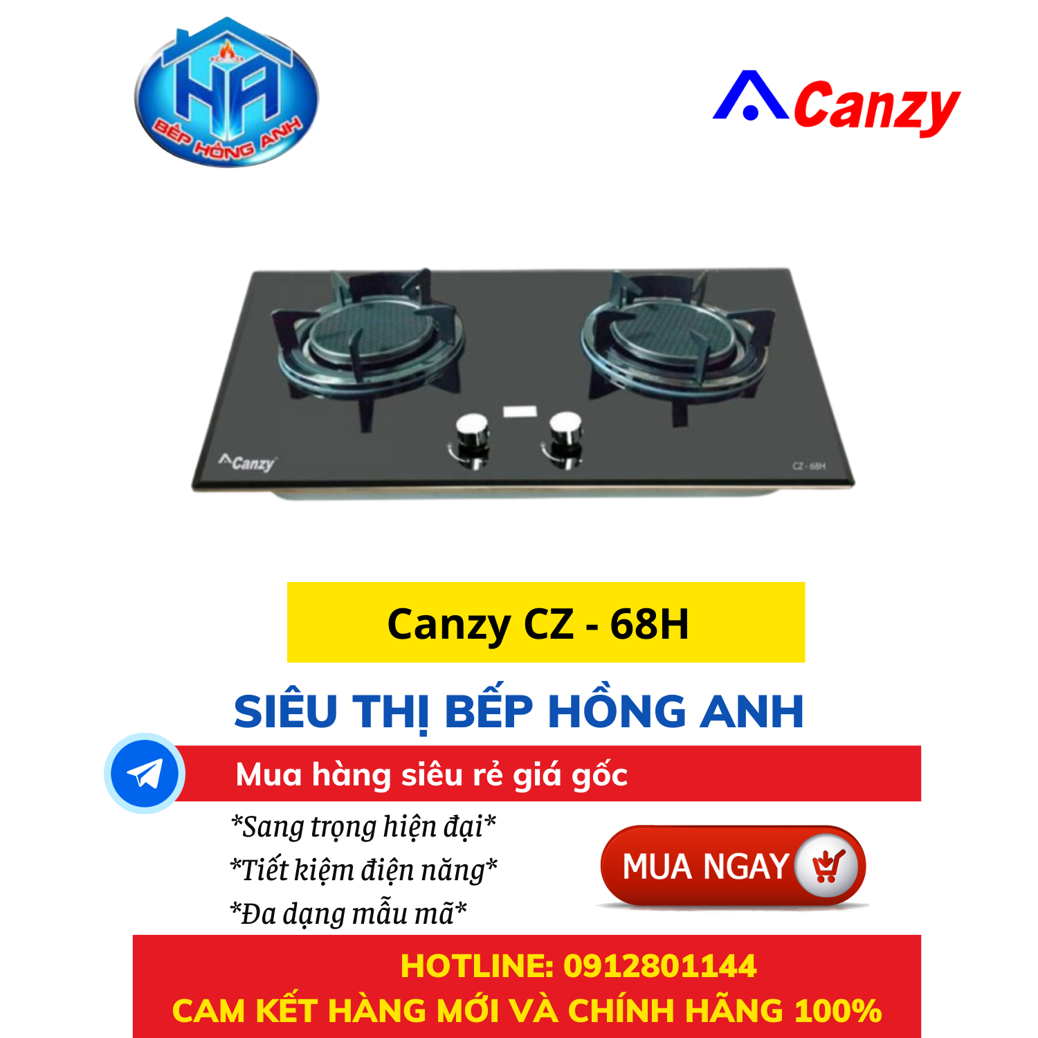 Bếp gas âm hồng ngoại chống tràn tự động canzy cz 68h - thiết bị bếp hồng anh