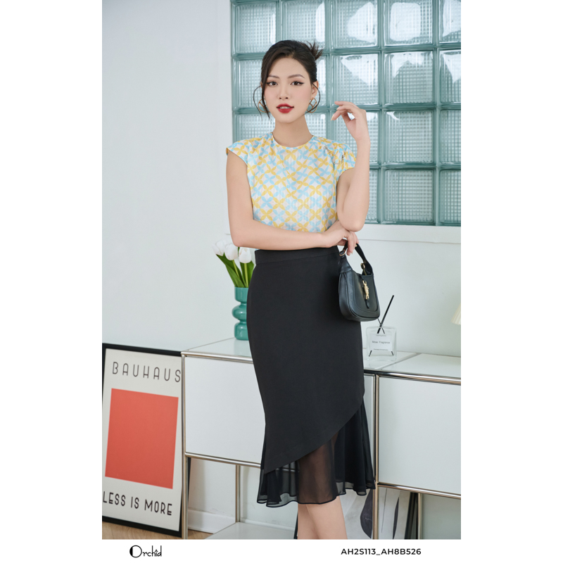 Chân váy công sở dáng ôm phối voan Orchid - AH8B526