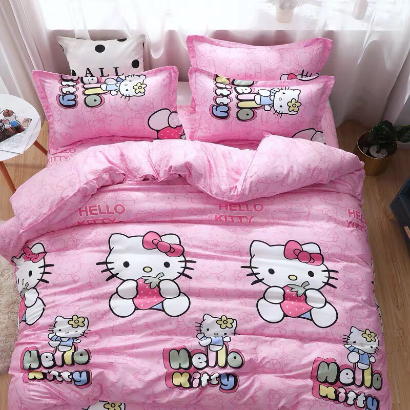 Trọn Bộ 4 Món Chăn Ga Gối Cotton Poly Nhập Mẫu HELLO KITTY