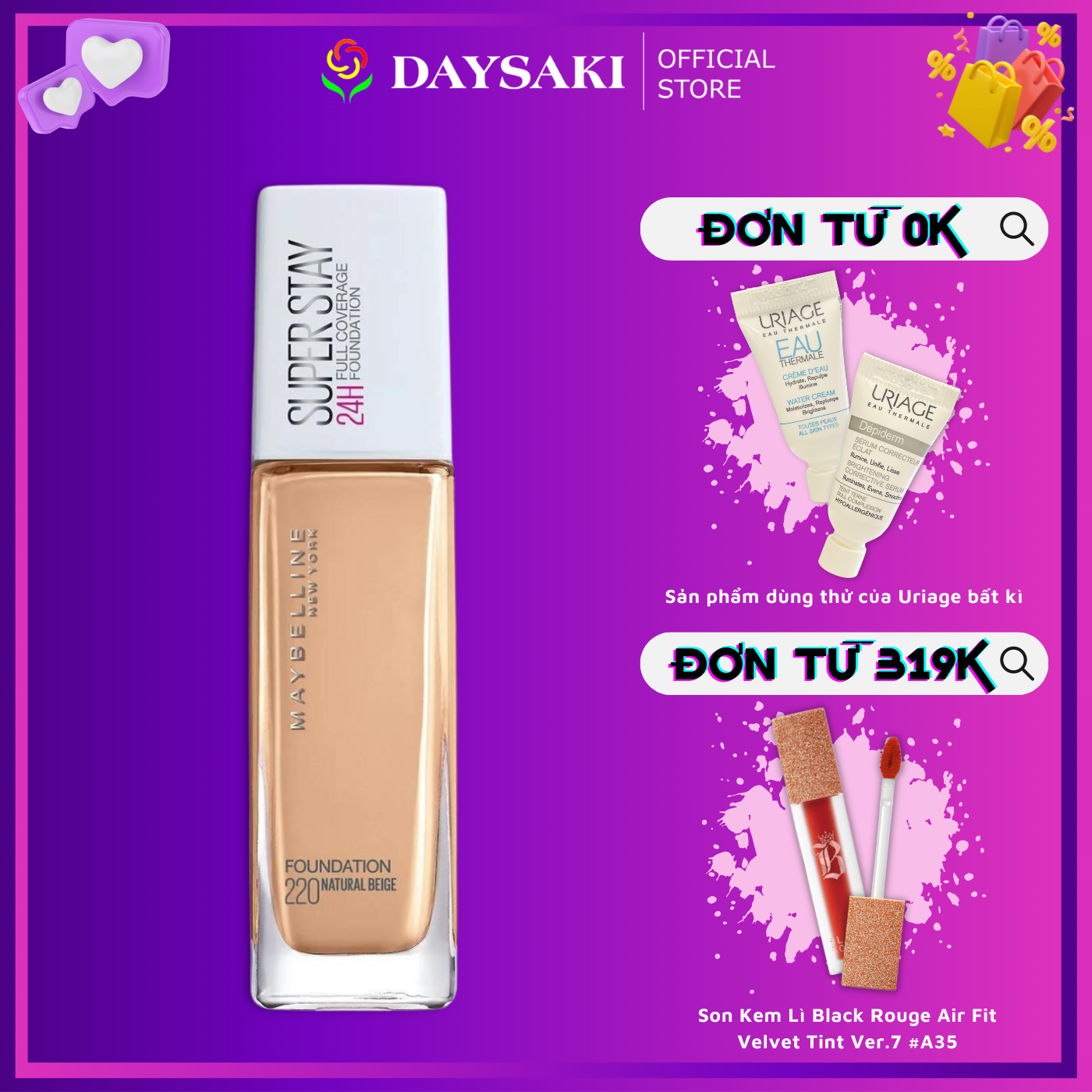 Maybelline Kem Nền Lâu Trôi SuperStay 24H Full Coverage 220 Natural Beige 30ml