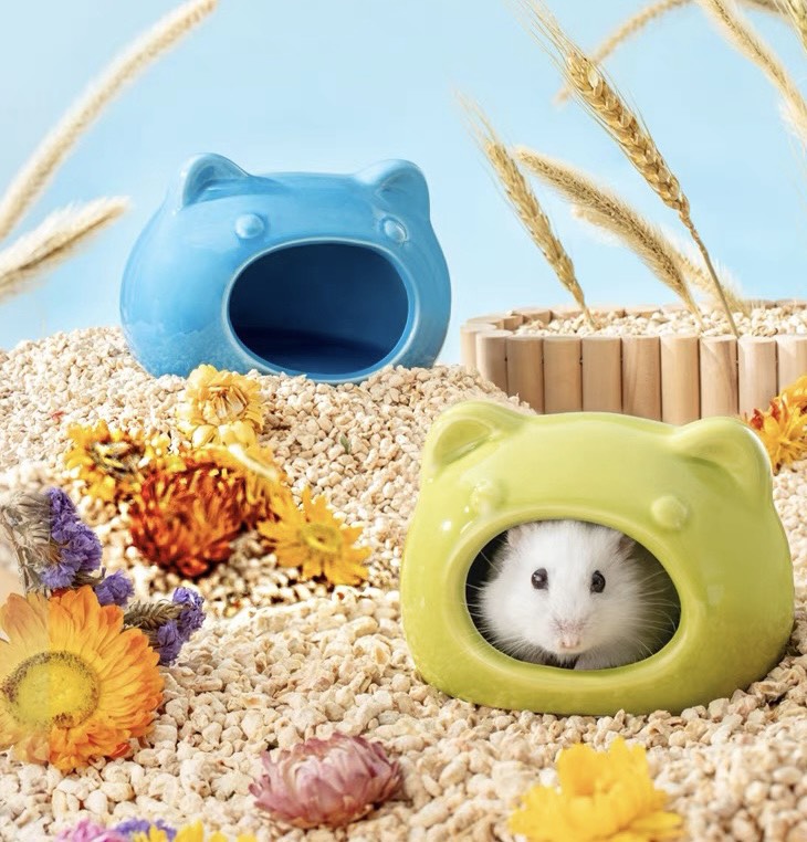 Nhà sứ đầu mèo 2 size cho hamster / sóc / fat tail/ ... - T3 PETS SHOP
