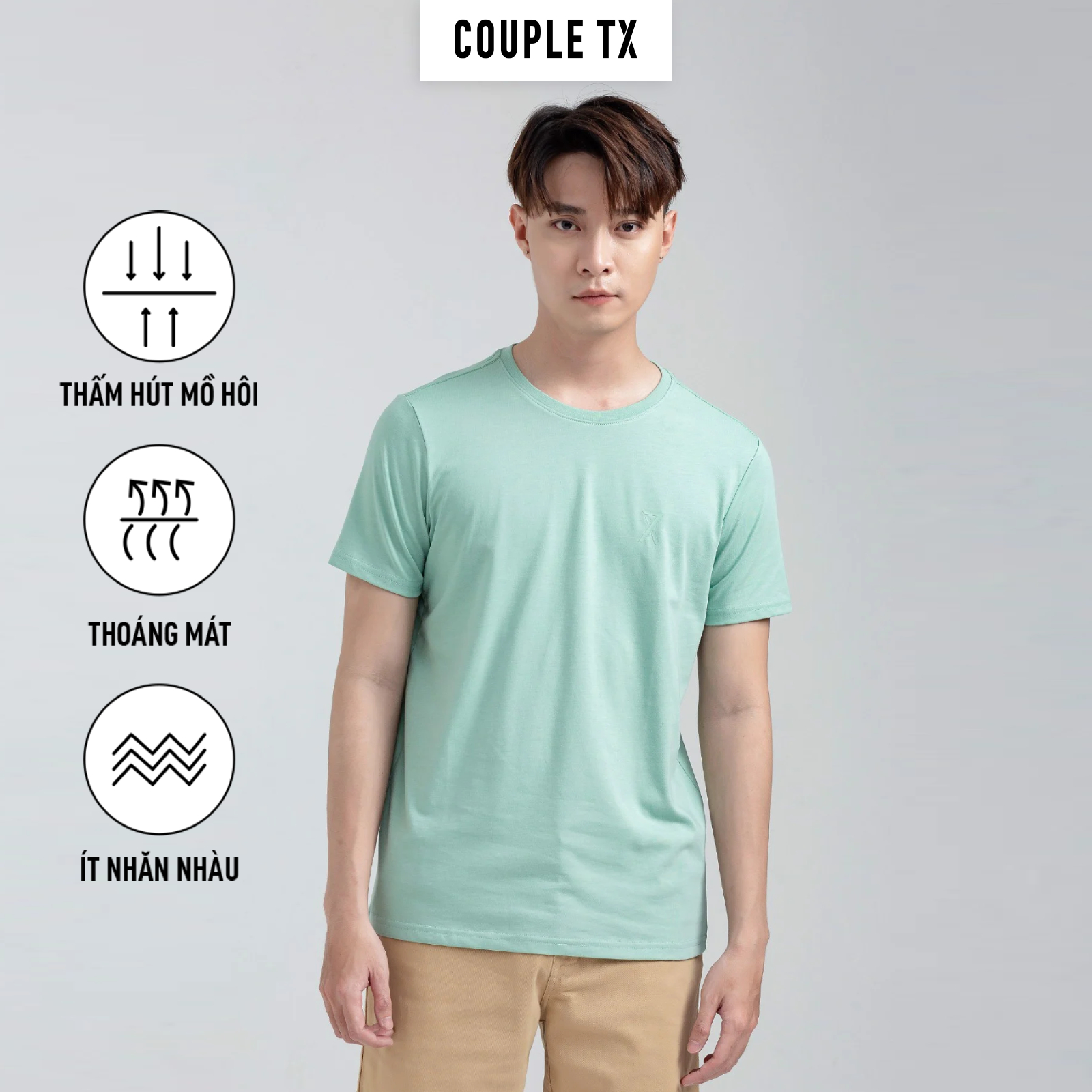 Áo Thun Nam  Couple TX-  Áo Thun Trơn, Cổ Tròn Basic In Logo X