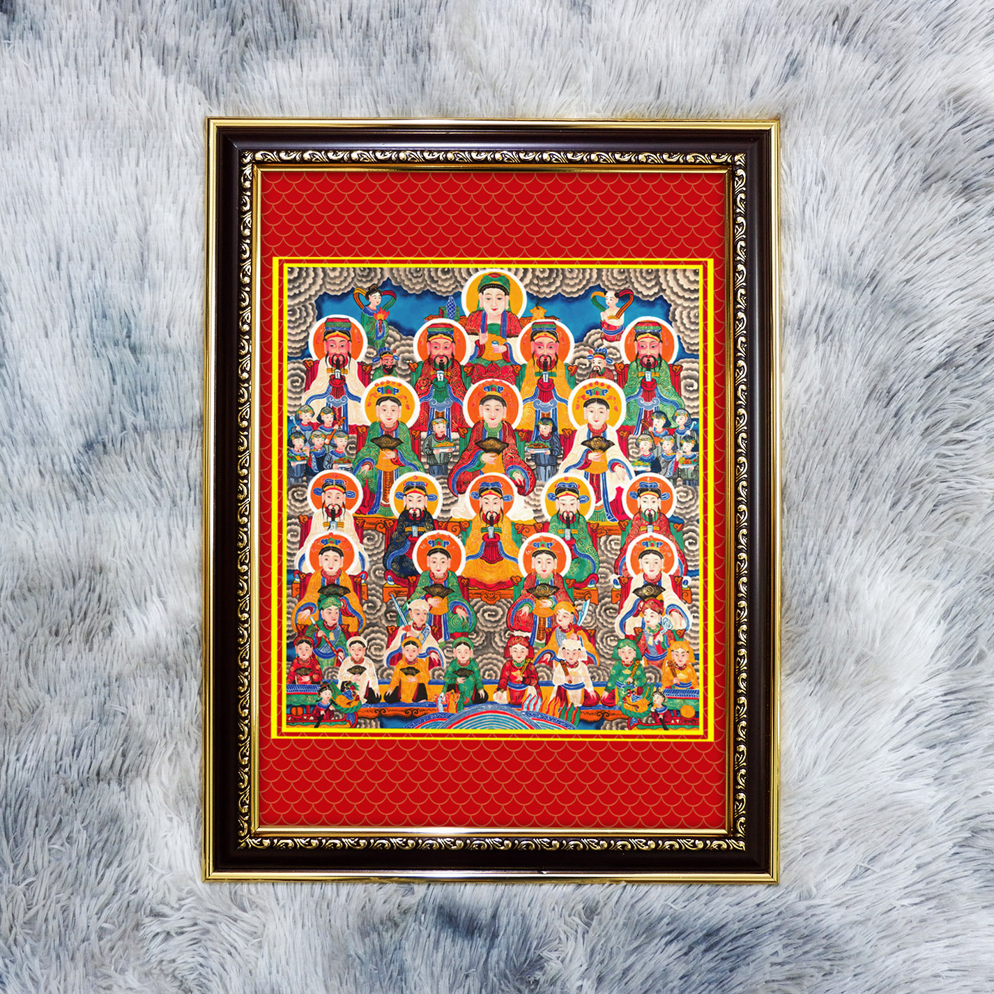 Tranh Tứ Phủ Công Đồng bằng vải phủ bóng khung composite xịn xò