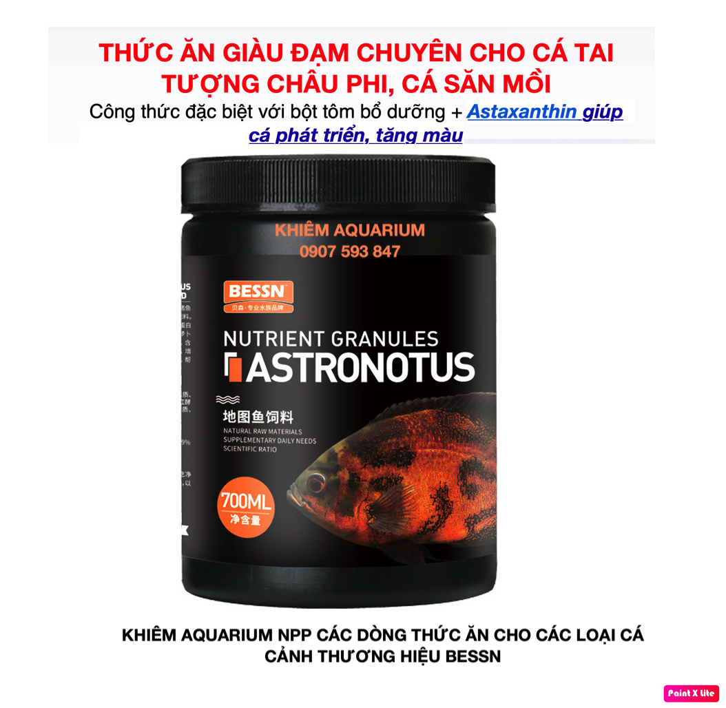 Cám cá vàng BESSN ASTRONOTUS 450g, Siêu kích màu cho cá cảnh TAI TƯỢNG CHÂU PHI, THẦN TAI, LA HÁN CÁ SĂN MỒI(hulx,hikari,mizuho)