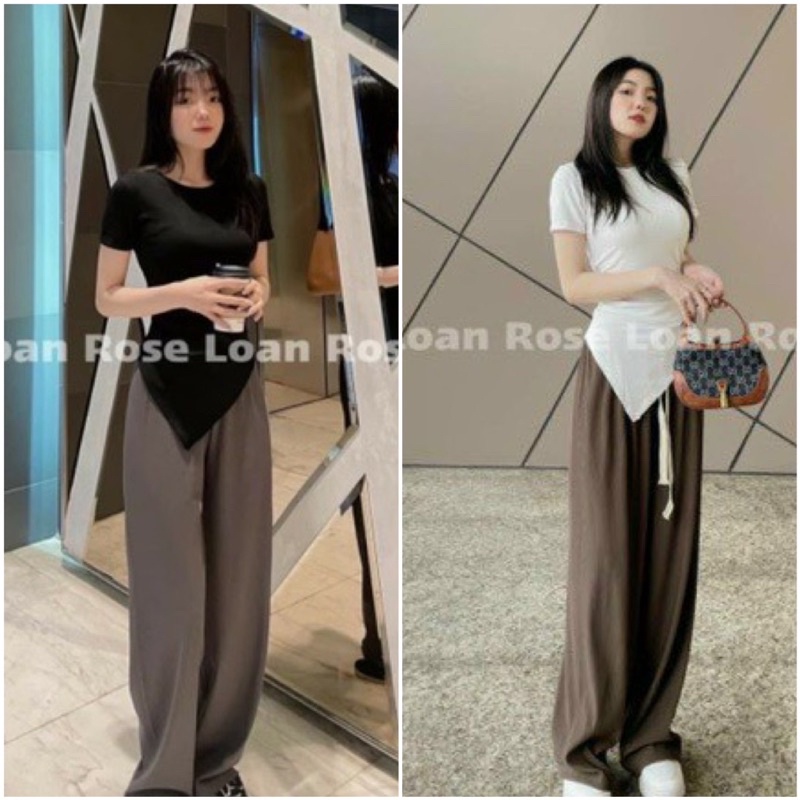 Áo thun gân ngắn tay tà chéo rút dây eo xinh đẹp re8
