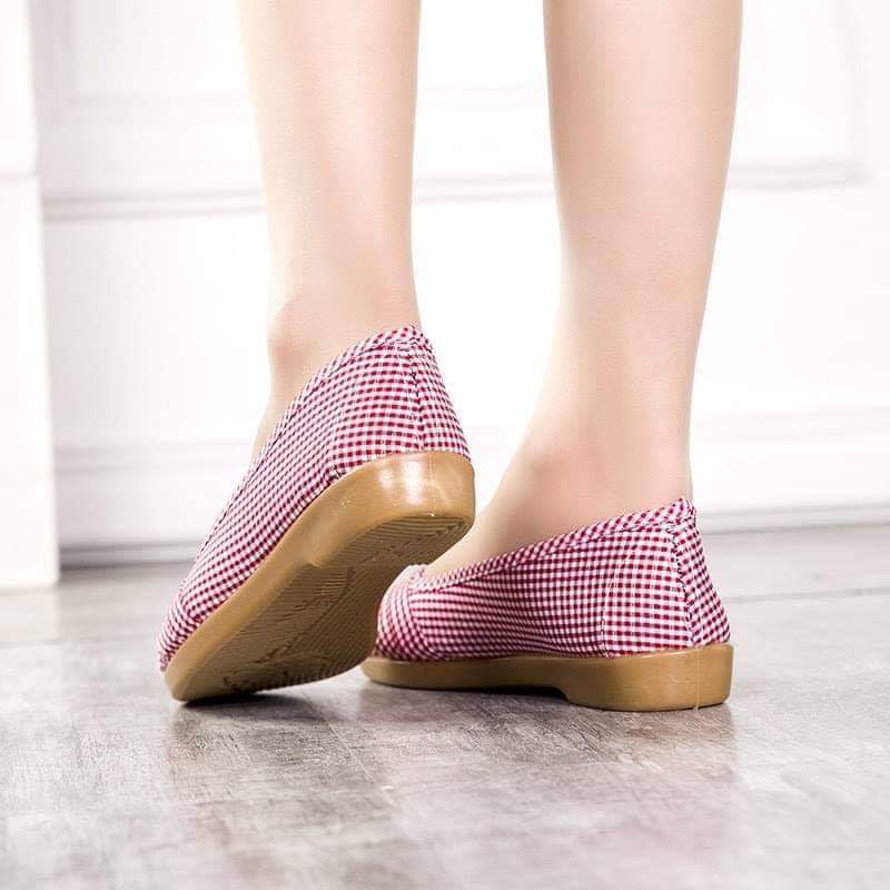 Giày lười vải cotton đế cao su 2cm
