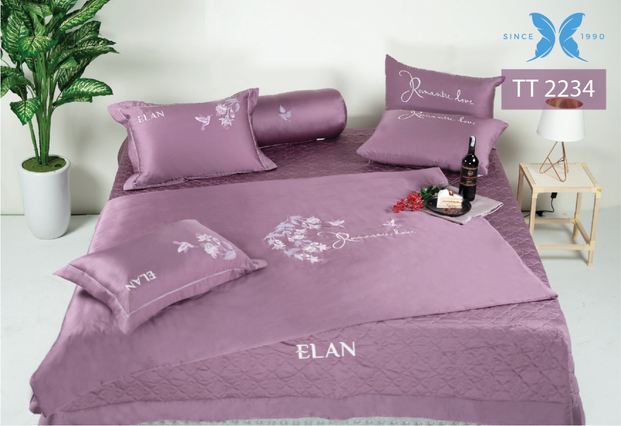 Ga Bộ ELAN Lụa Tơ Tằm cao cấp (Bộ ga 8 món )- Chăn ga cưới 2021