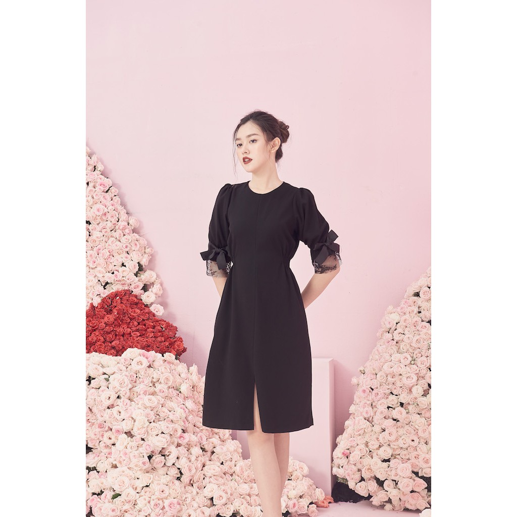 Rập - Đầm Đen Tay Ren Nhún Eo - PASTEL 06