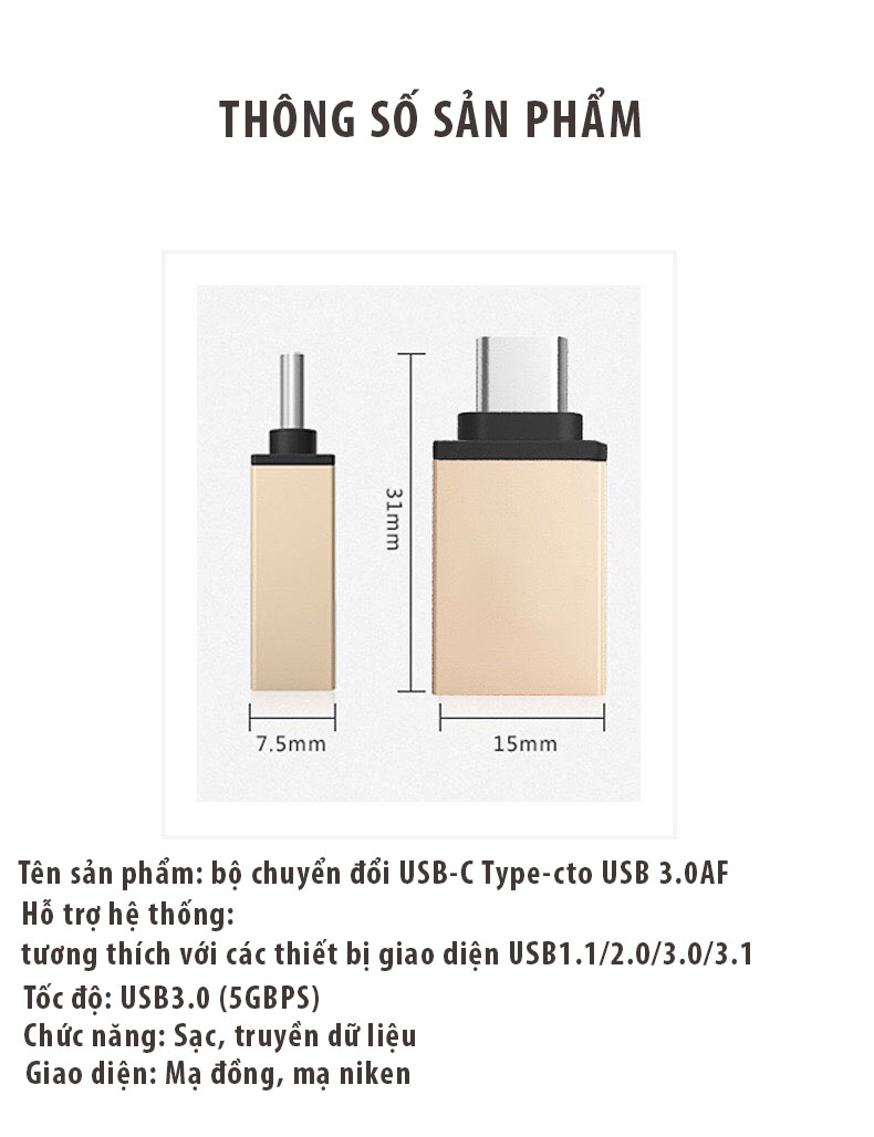 [HCM]Đầu Chuyển Đổi USB Type C sang USB 3.0 Cho Điện thoại Macbook