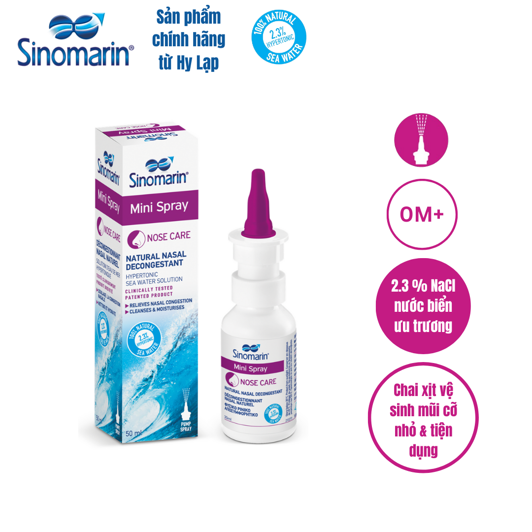Nước biển, xịt mũi sinomarin mini 30ml màu tím, vệ sinh mũi, chống nghẹt mũi