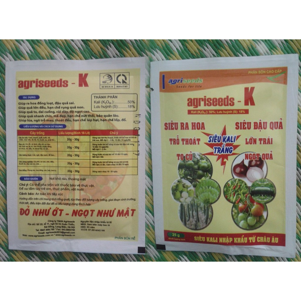 Combo 5 gói phân bón Siêu Kali trắng agriseeds – K