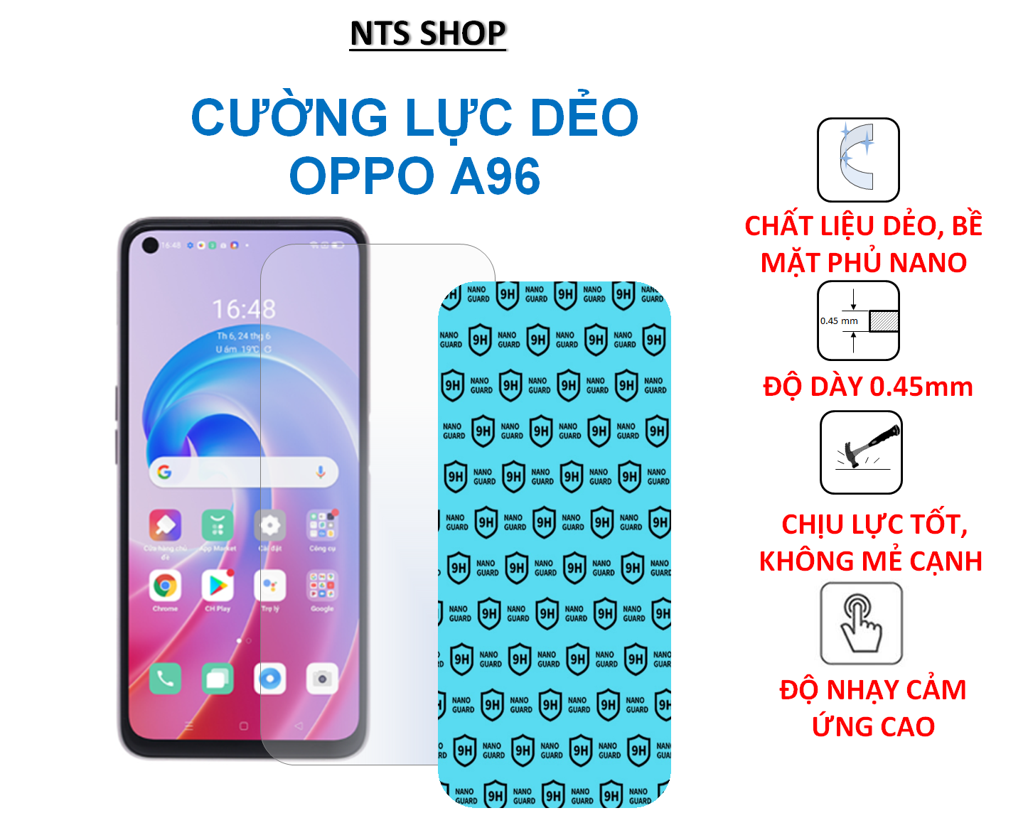 Cường lực dẻo bảo vệ màn hình, mặt sau oppo a96