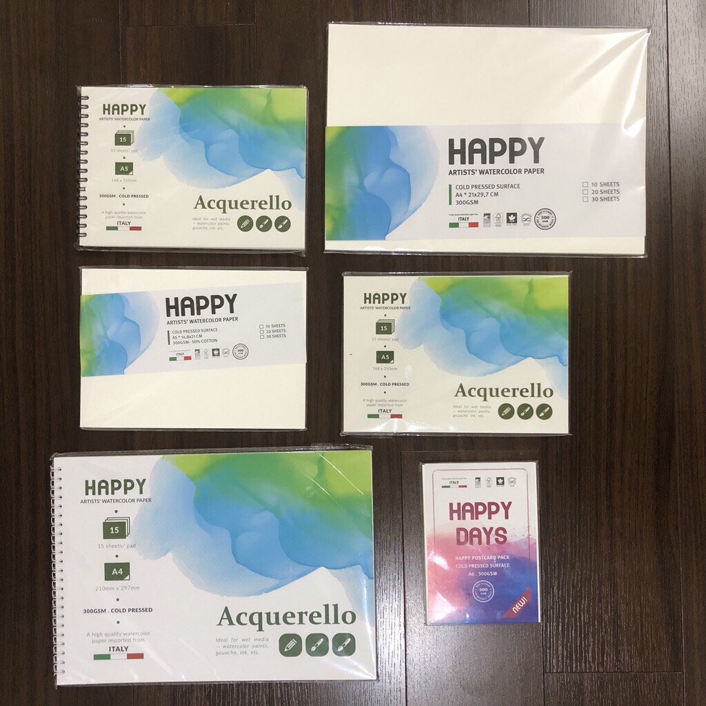 Giấy vẽ Sổ Vẽ Màu Nước HAPPY (vân nổi Cold)